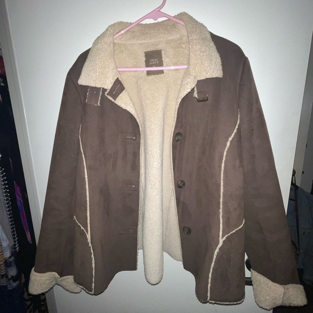 Brown suede jacket faux fur lined